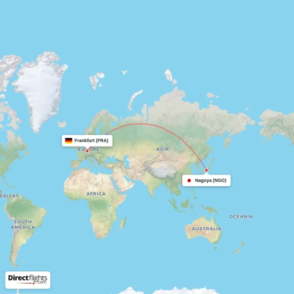 Frankfurt - Nagoya direct flight map
