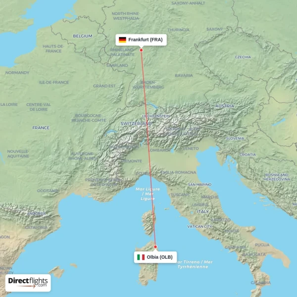 Frankfurt - Olbia direct flight map