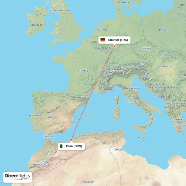 Frankfurt - Oran direct flight map