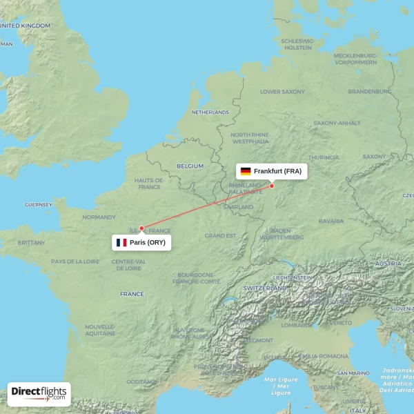 Frankfurt - Paris direct flight map