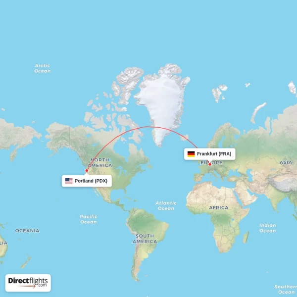Frankfurt - Portland direct flight map