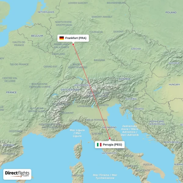Frankfurt - Perugia direct flight map