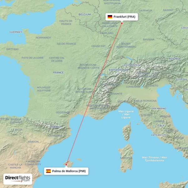 Frankfurt - Palma de Mallorca direct flight map