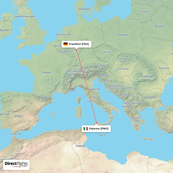 Frankfurt - Palermo direct flight map