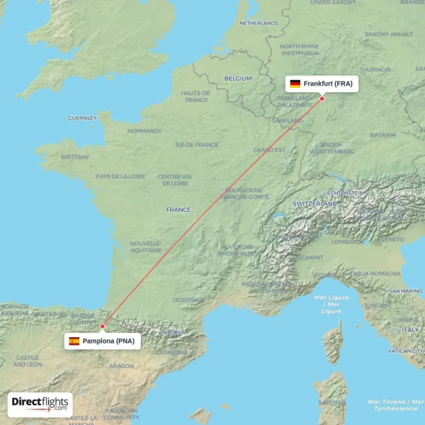 Frankfurt - Pamplona direct flight map