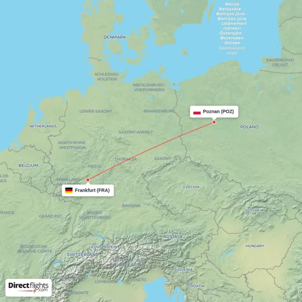 Frankfurt - Poznan direct flight map