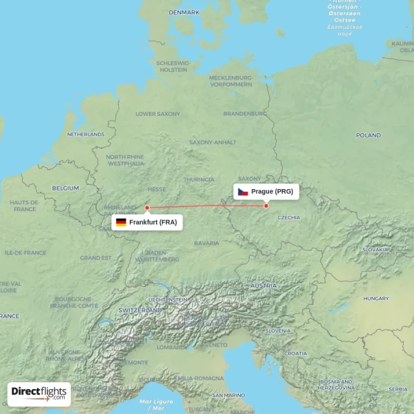 Frankfurt - Prague direct flight map