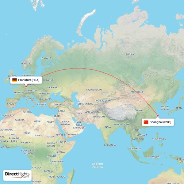 Frankfurt - Shanghai direct flight map