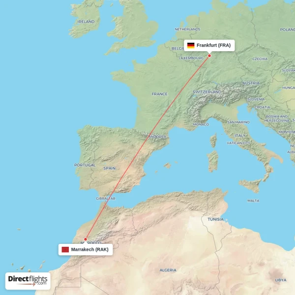 Frankfurt - Marrakech direct flight map