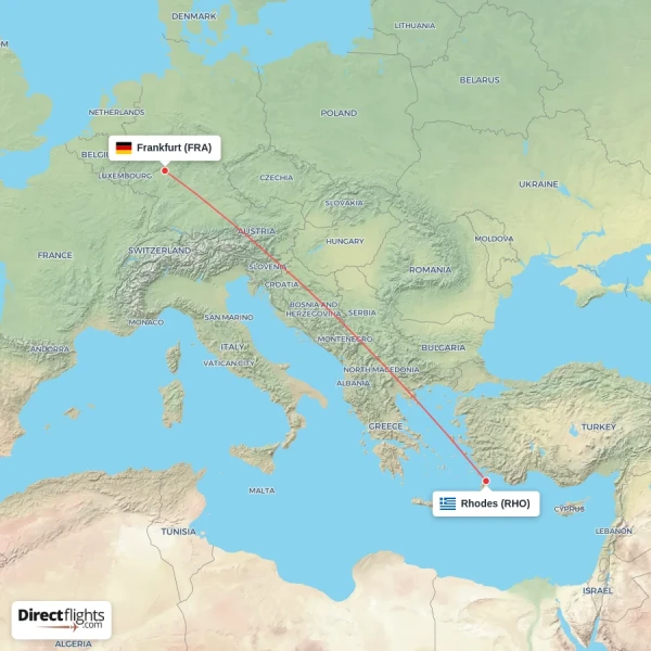 Frankfurt - Rhodes direct flight map