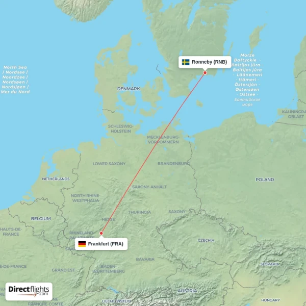 Frankfurt - Ronneby direct flight map