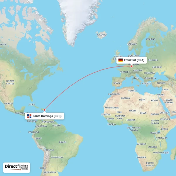 Frankfurt - Santo Domingo direct flight map