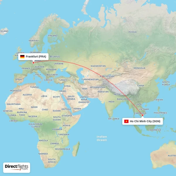 Frankfurt - Ho Chi Minh City direct flight map