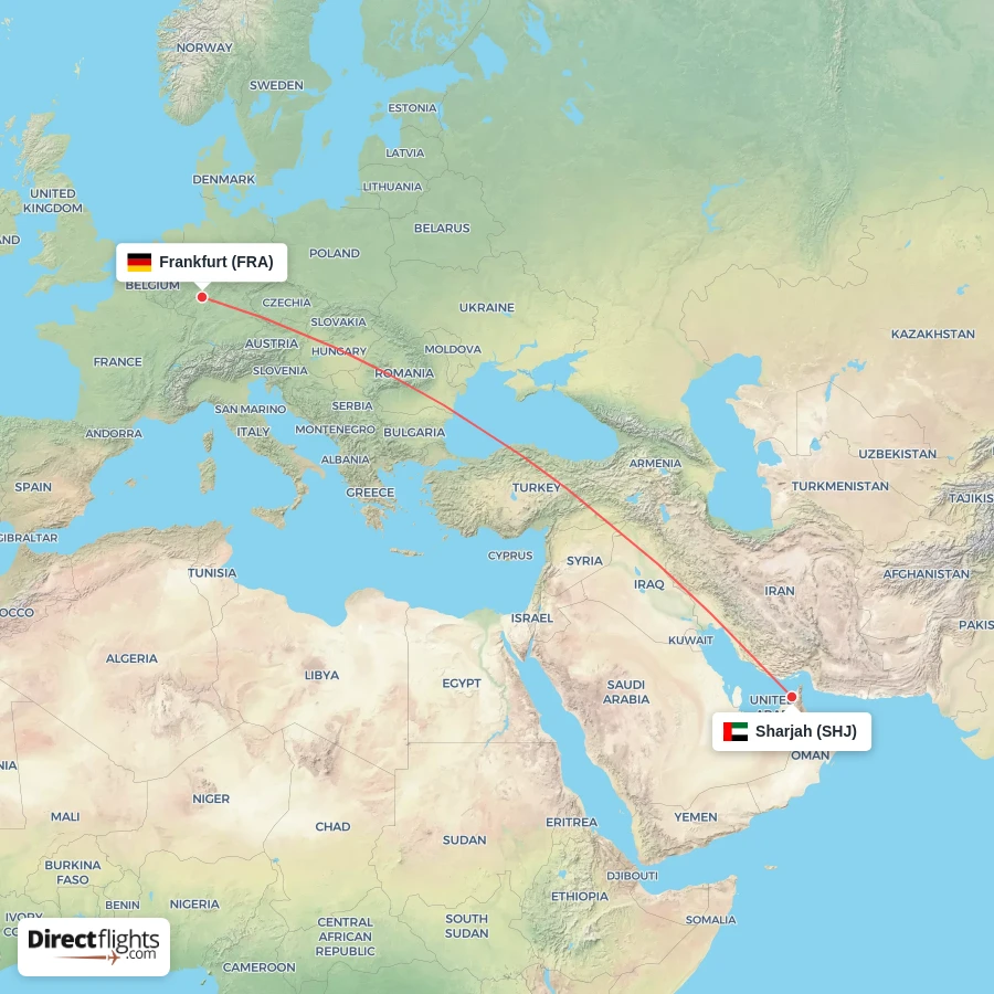 FRA - SHJ route map