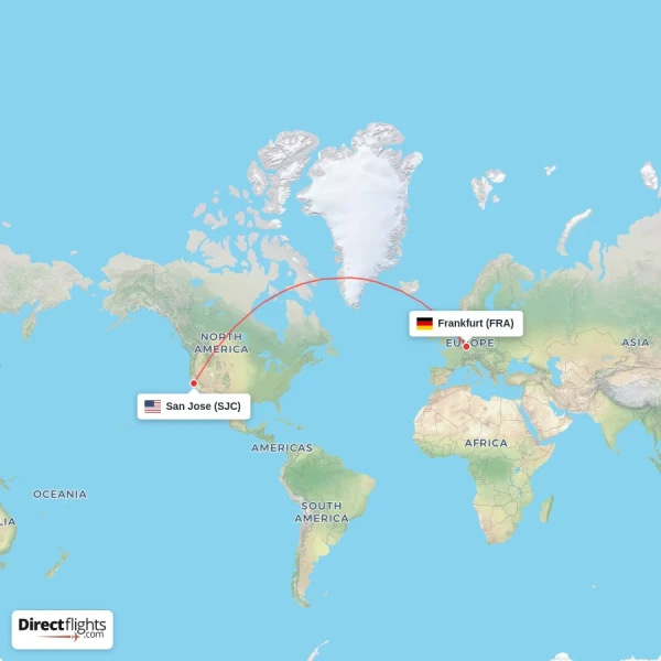 Frankfurt - San Jose direct flight map