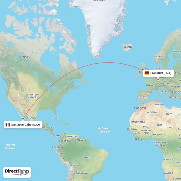 Frankfurt - San Jose Cabo direct flight map