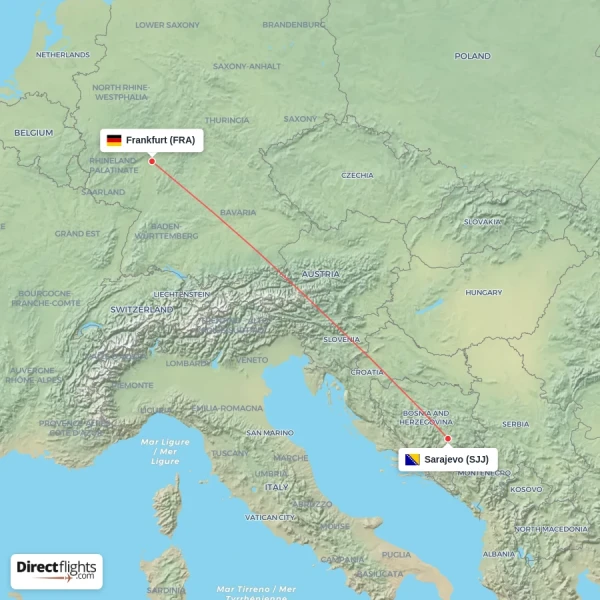 Frankfurt - Sarajevo direct flight map