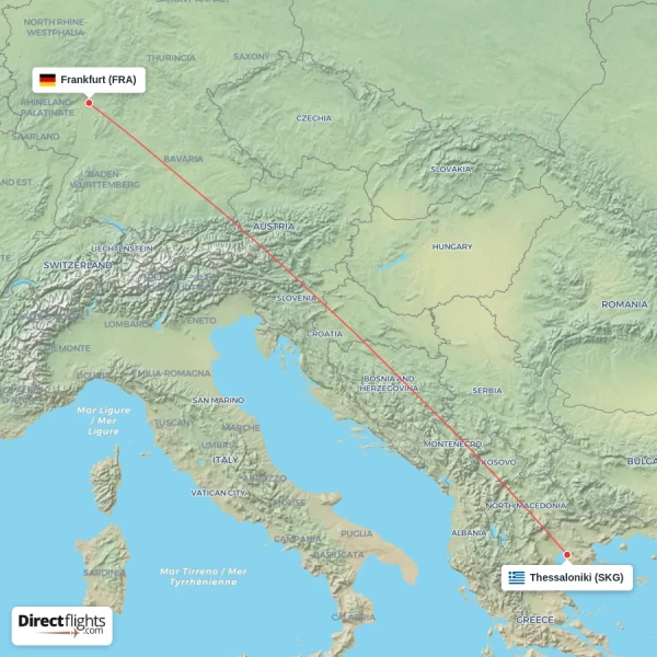 Frankfurt - Thessaloniki direct flight map