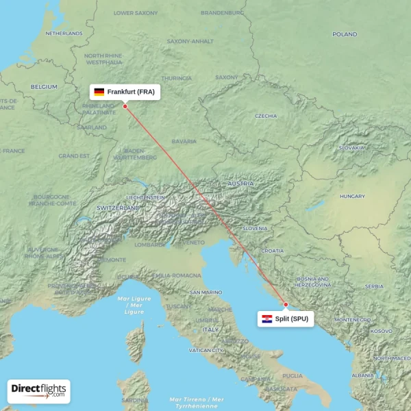Frankfurt - Split direct flight map
