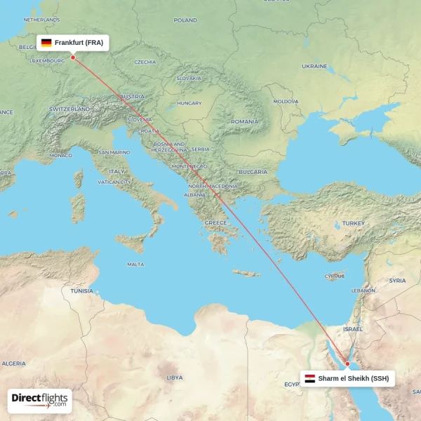 Frankfurt - Sharm el Sheikh direct flight map