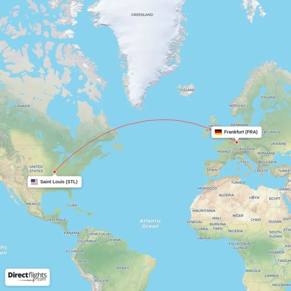 Frankfurt - Saint Louis direct flight map