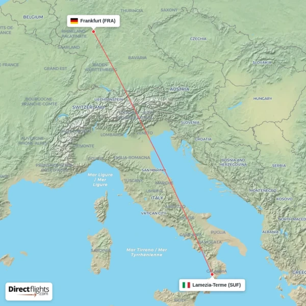Frankfurt - Lamezia-Terme direct flight map