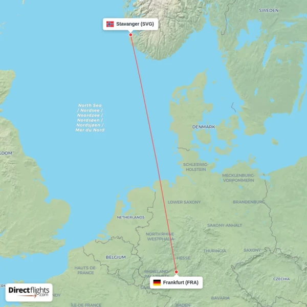 Frankfurt - Stavanger direct flight map