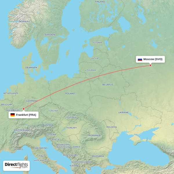 Frankfurt - Moscow direct flight map