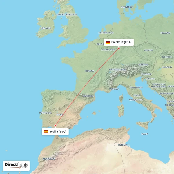 Frankfurt - Sevilla direct flight map
