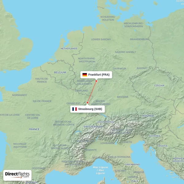 Frankfurt - Strasbourg direct flight map