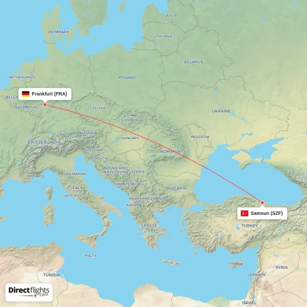 Frankfurt - Samsun direct flight map