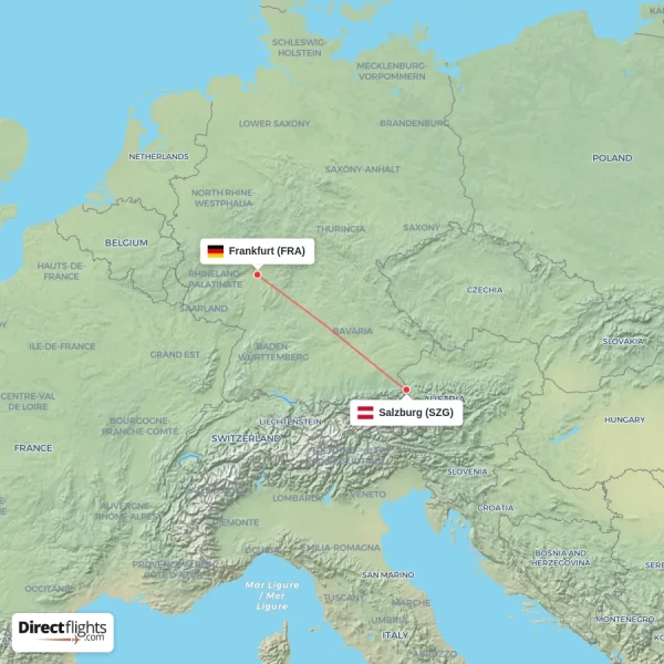 Frankfurt - Salzburg direct flight map