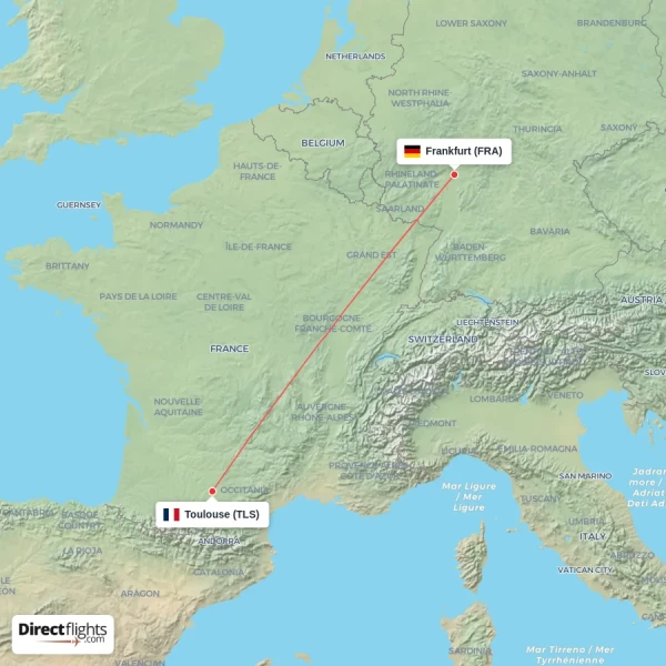 Frankfurt - Toulouse direct flight map