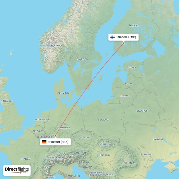 Frankfurt - Tampere direct flight map
