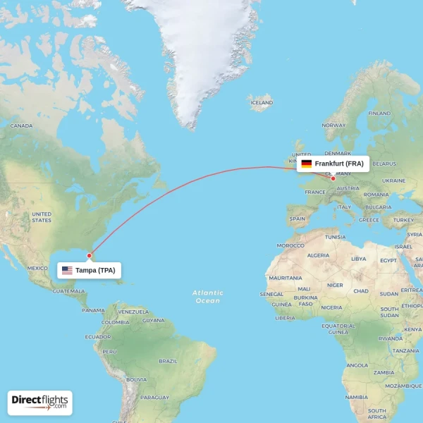Frankfurt - Tampa direct flight map