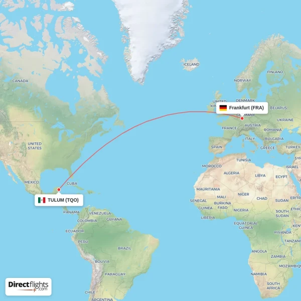 Frankfurt - TULUM direct flight map