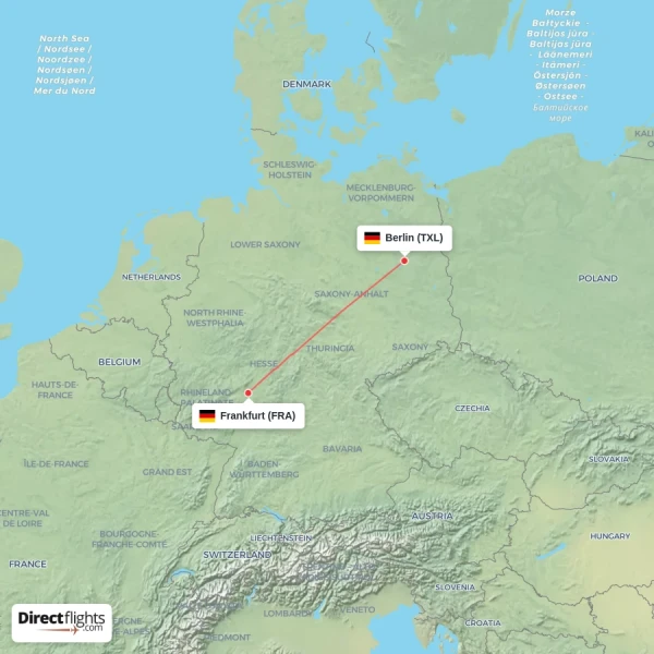 Frankfurt - Berlin direct flight map