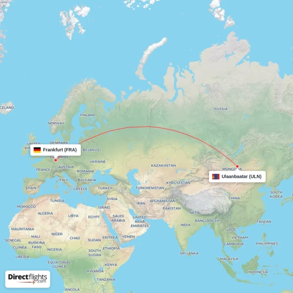 Frankfurt - Ulaanbaatar direct flight map