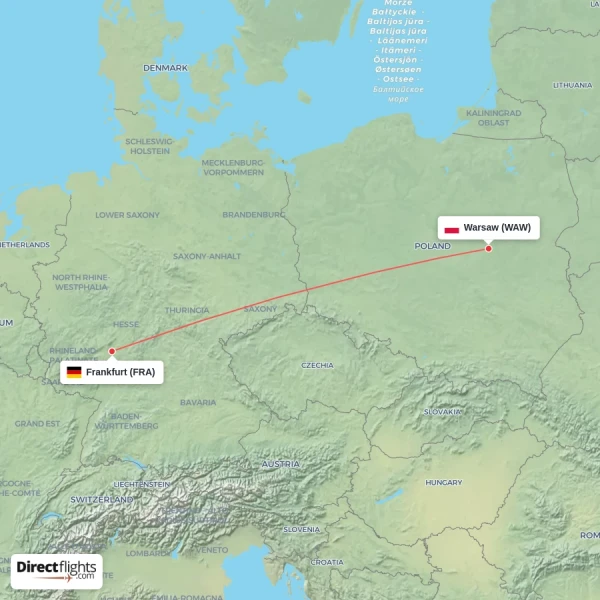 Frankfurt - Warsaw direct flight map