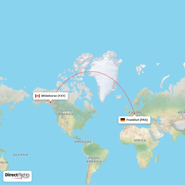 Frankfurt - Whitehorse direct flight map