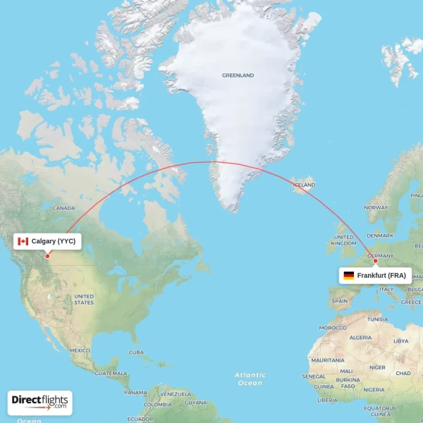 Frankfurt - Calgary direct flight map