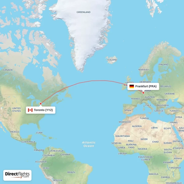 Frankfurt - Toronto direct flight map