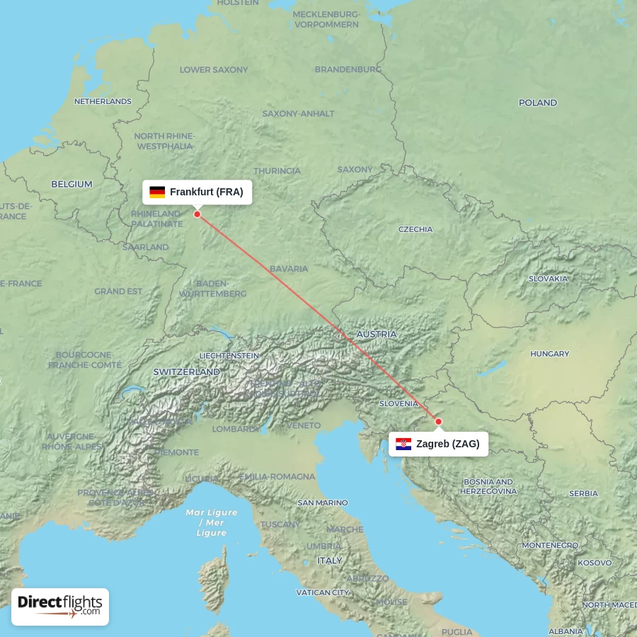FRA - ZAG route map