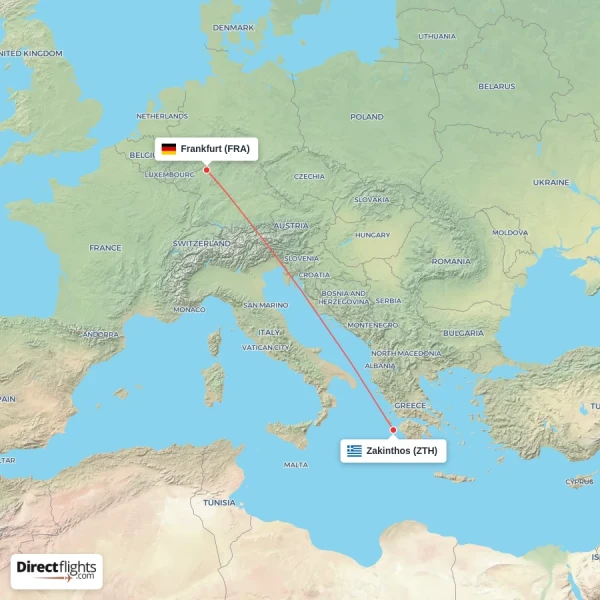 Frankfurt - Zakinthos direct flight map