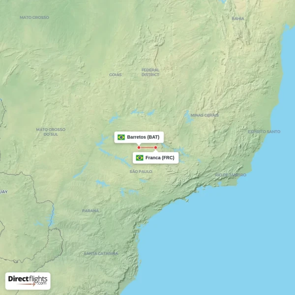 Franca - Barretos direct flight map