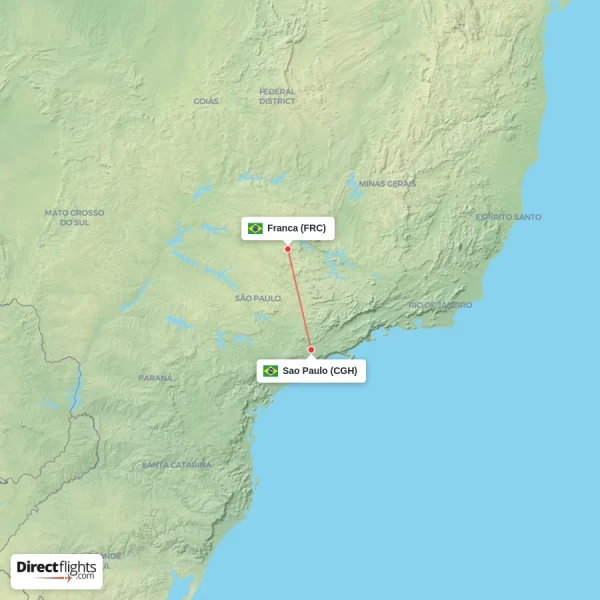 Franca - Sao Paulo direct flight map