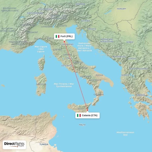 Forli - Catania direct flight map