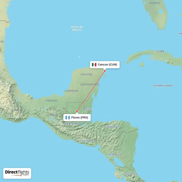 Flores - Cancun direct flight map