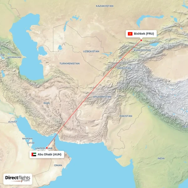 Bishkek - Abu Dhabi direct flight map