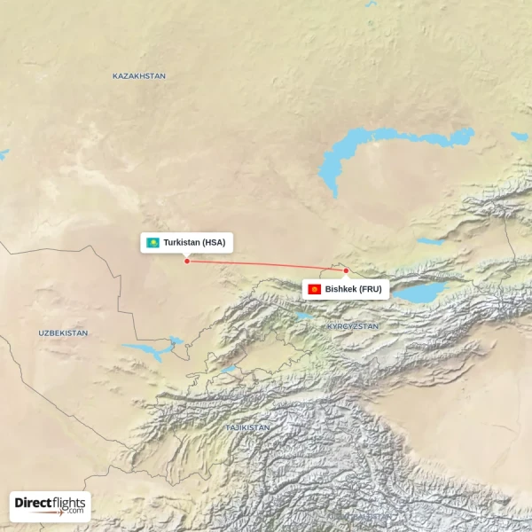 Bishkek - Turkistan direct flight map